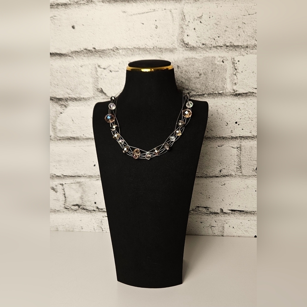 Multi-Strand Illusion Necklace w/ Faceted Crystal Beads
